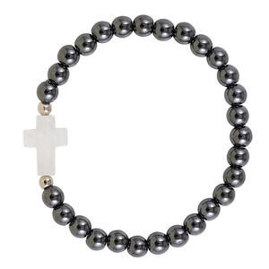 White Cross Hematite Magnetic Bracelet